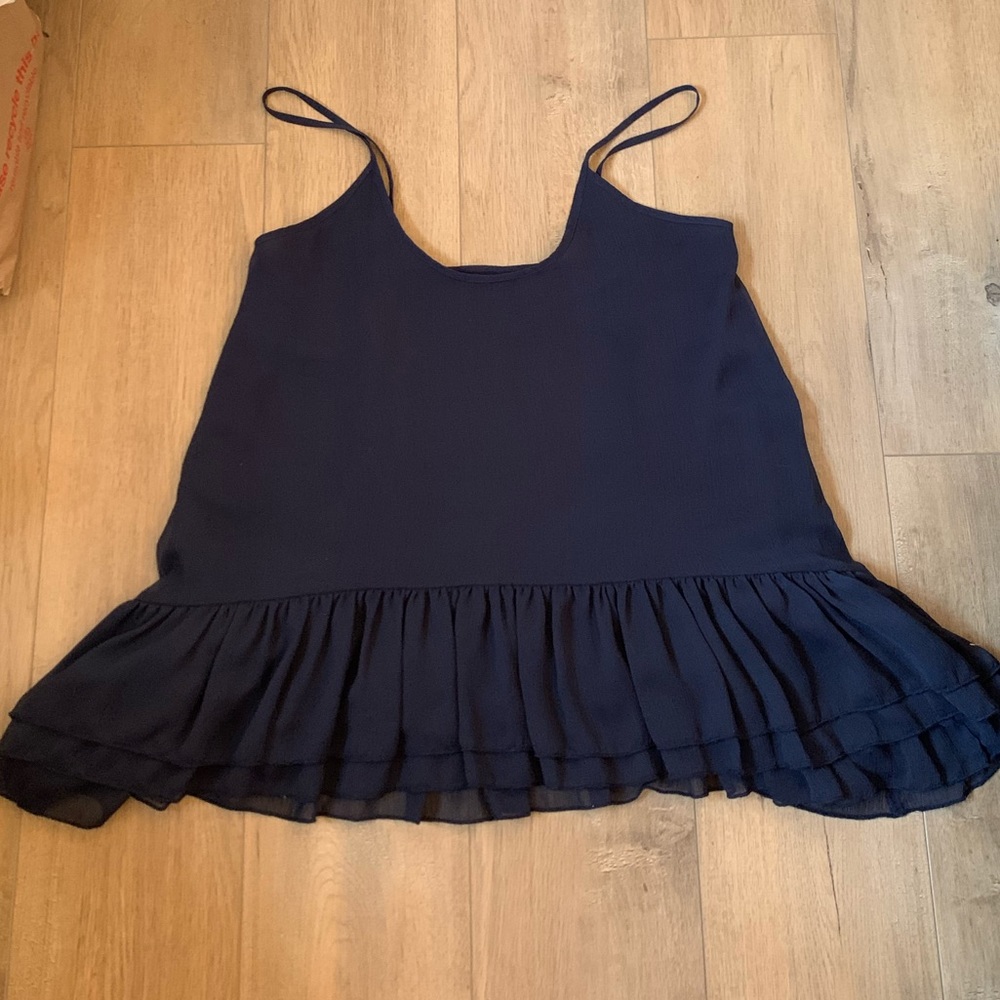 ABS denim collection ruffle peplum top